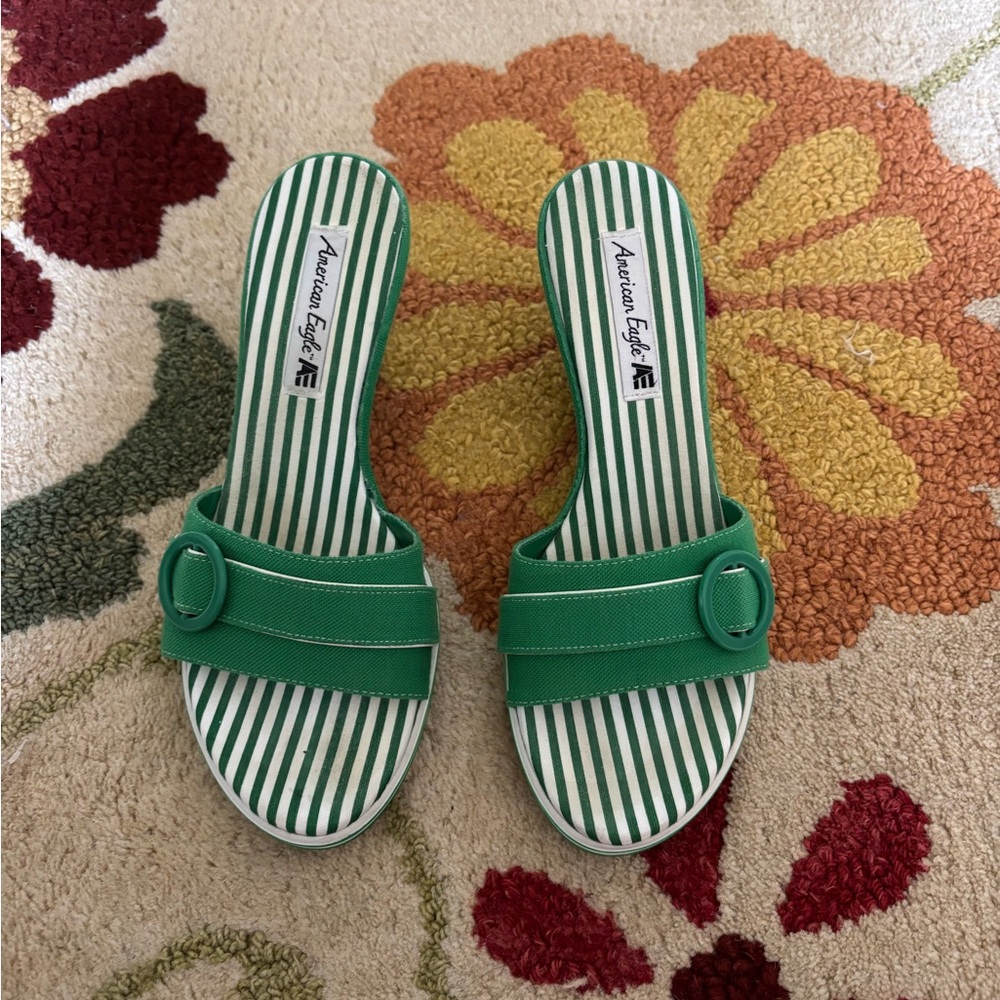 American Eagle Outfitters Green Striped wedge heels
